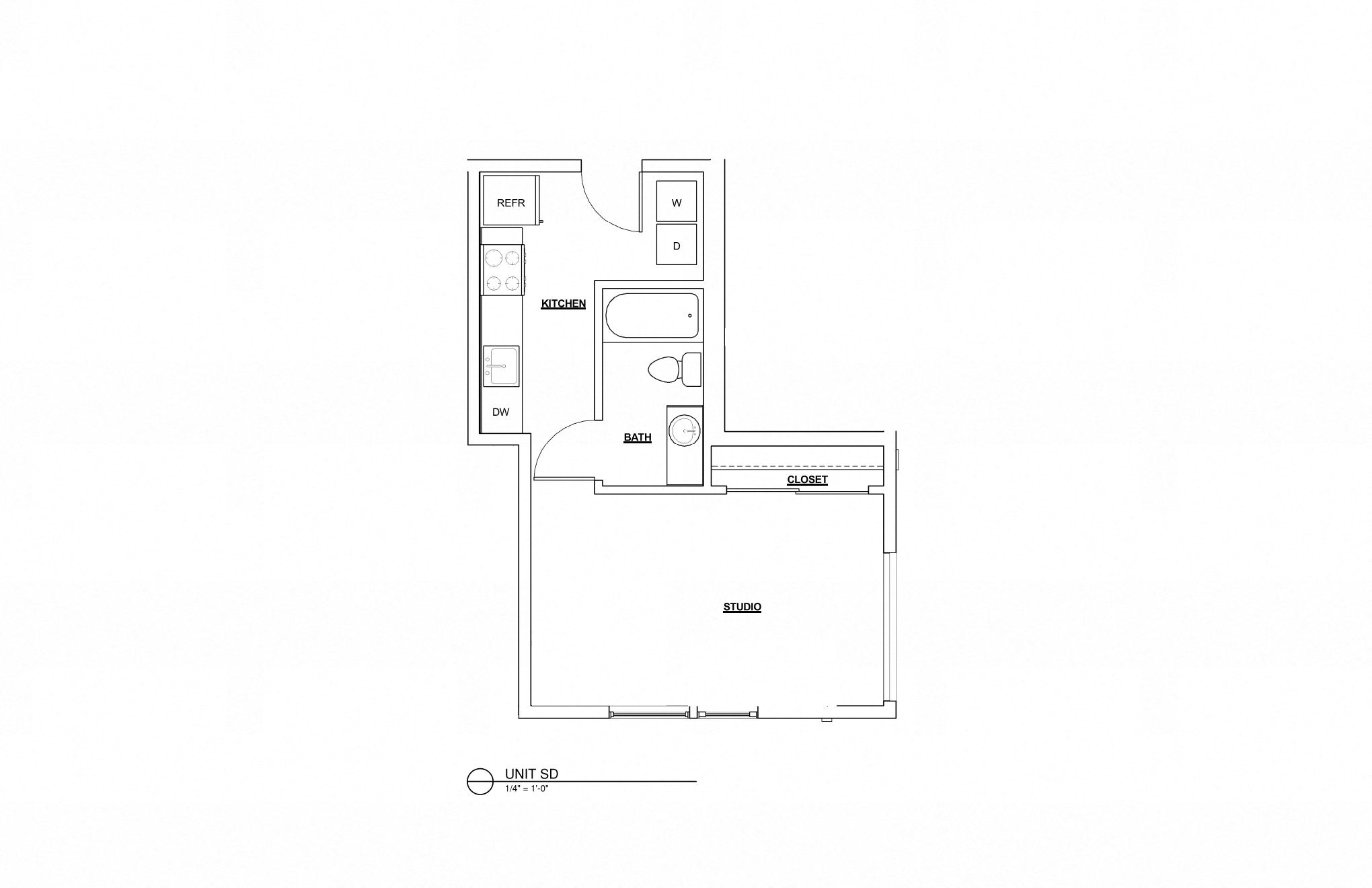 Floor plan for studio, 1 bath, 426 sqft
